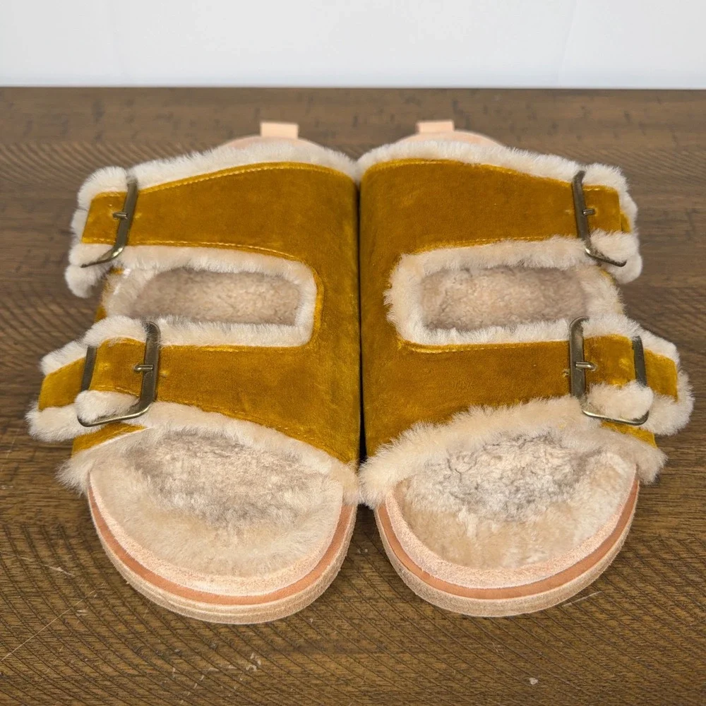 Forte Forte Sandals Women EU 40 US 9 Brown Shearling Leather Buckle Slides Italy